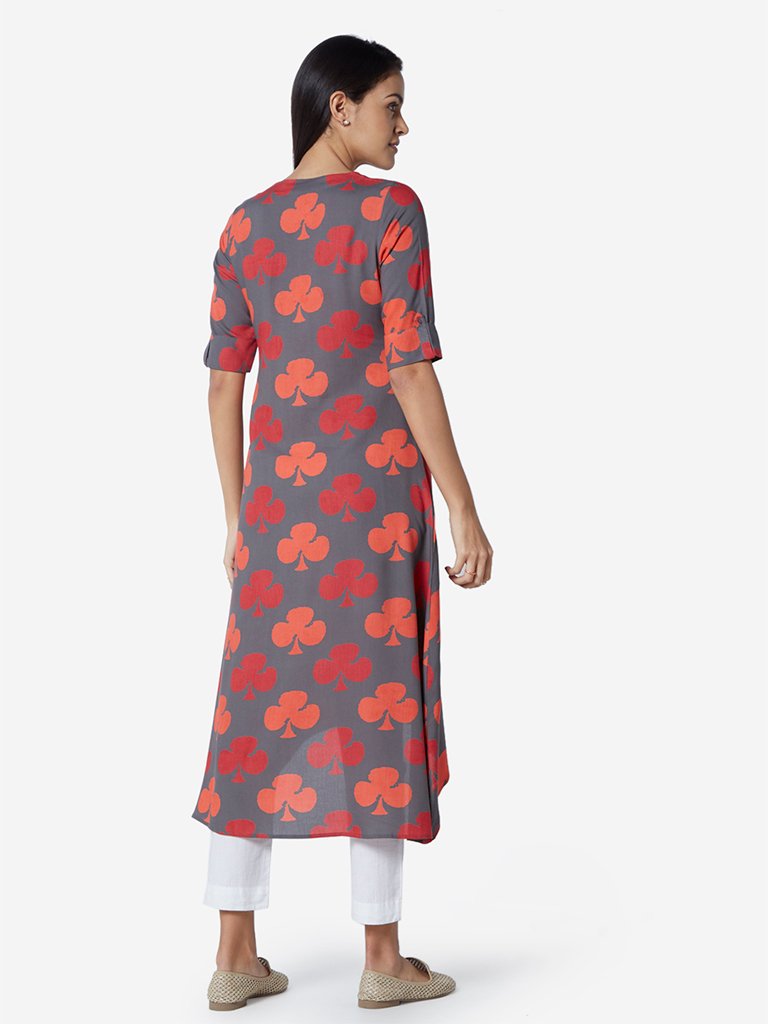 Utsa Grey Club Printed High-Low Kurta