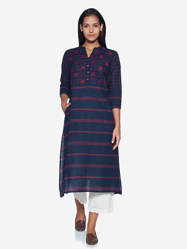 Utsa Indigo Striped A-Line Kurta