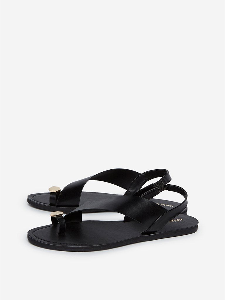 LUNA BLU Black Hardware Pattern Sandals