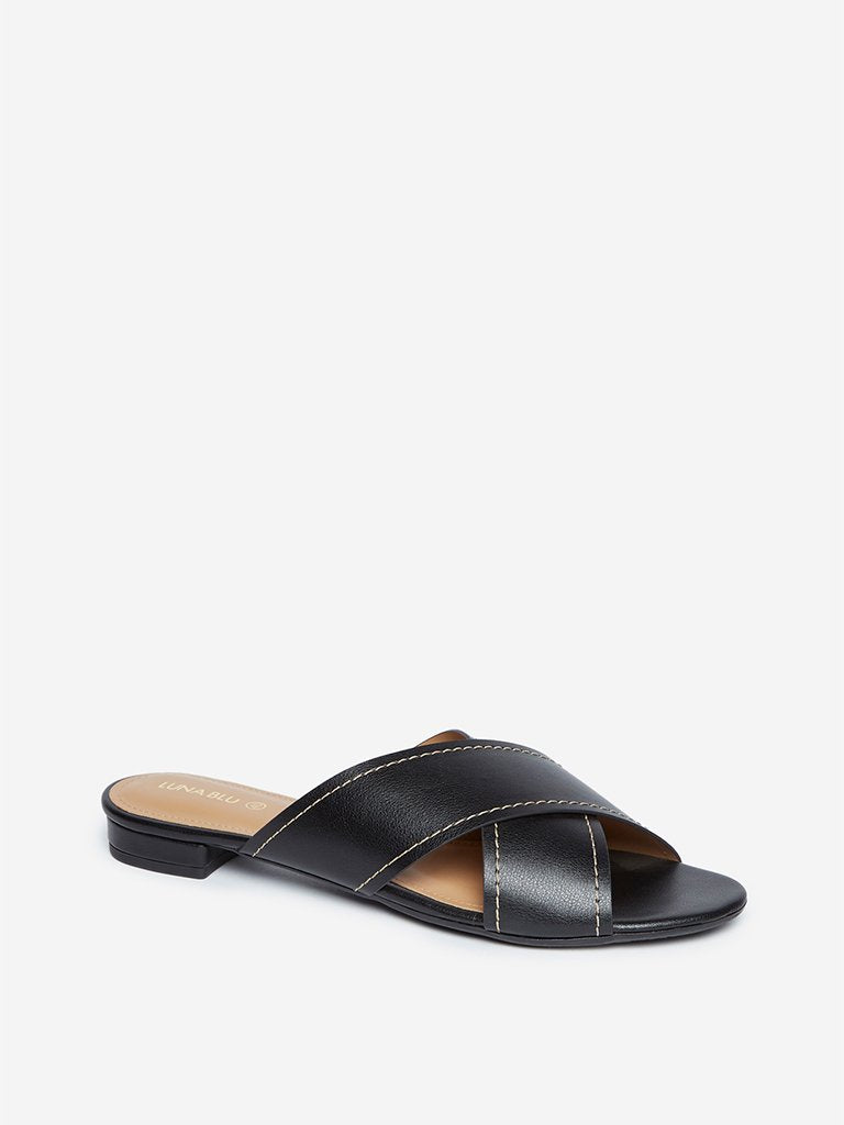 LUNA BLU Black Cross-Strap Mules