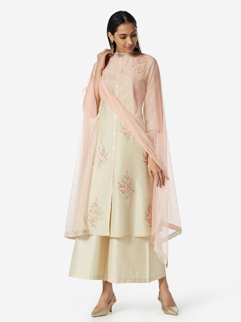 Vark Beige Kurta, Palazzos and Dupatta Set