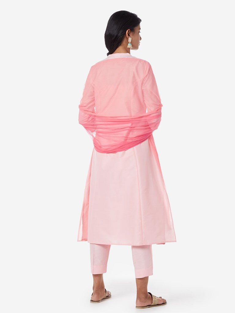 Vark Peach A-line Kurta, Dupatta, Ethnic Pants