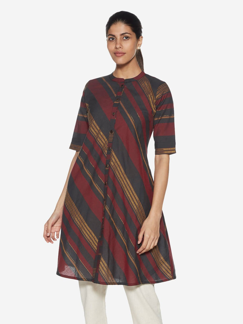 Utsa Multicolour Stripe Print A-line Kurti