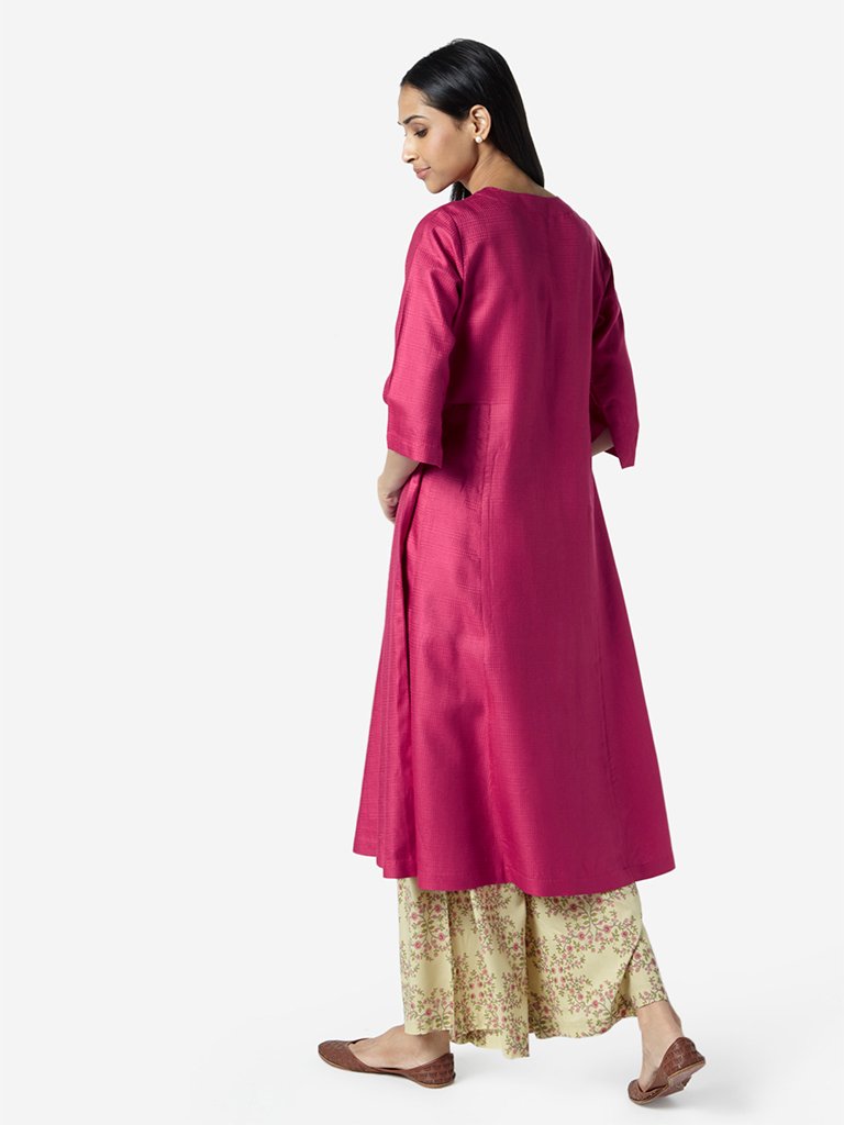 Zuba Pink Self-Textured A-line Kurta