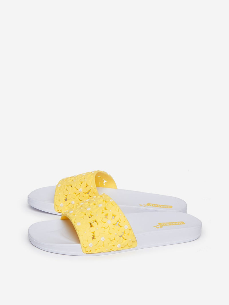 LUNA BLU Yellow Floral Pattern Slides