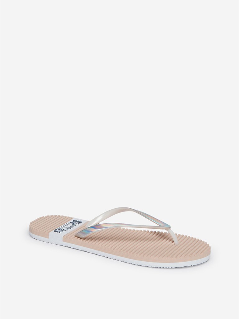 LUNA BLU Beige Holographic Flip-Flops