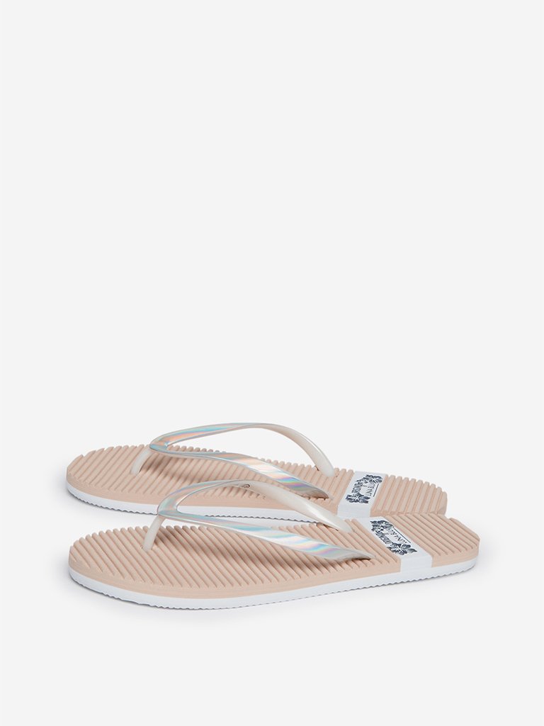 LUNA BLU Beige Holographic Flip-Flops