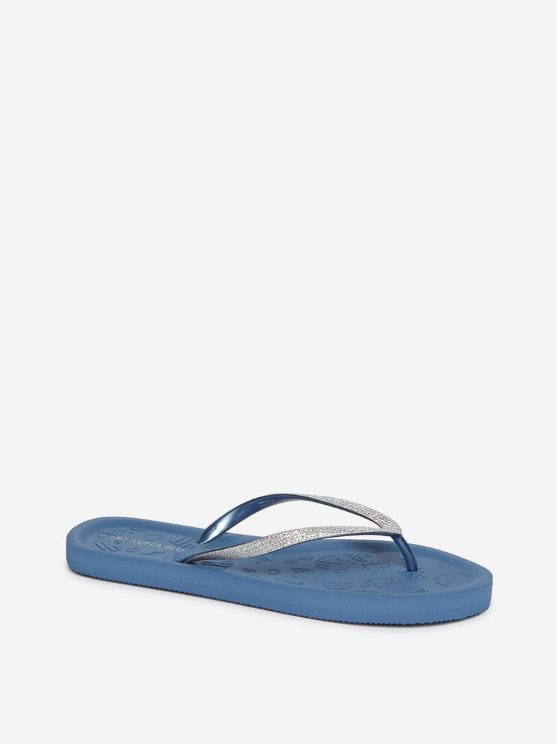 LUNA BLU Blue Embossed Flip-Flops