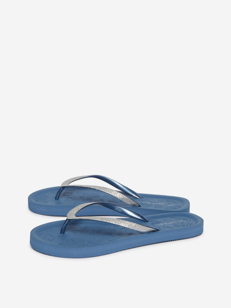 LUNA BLU Blue Embossed Flip-Flops