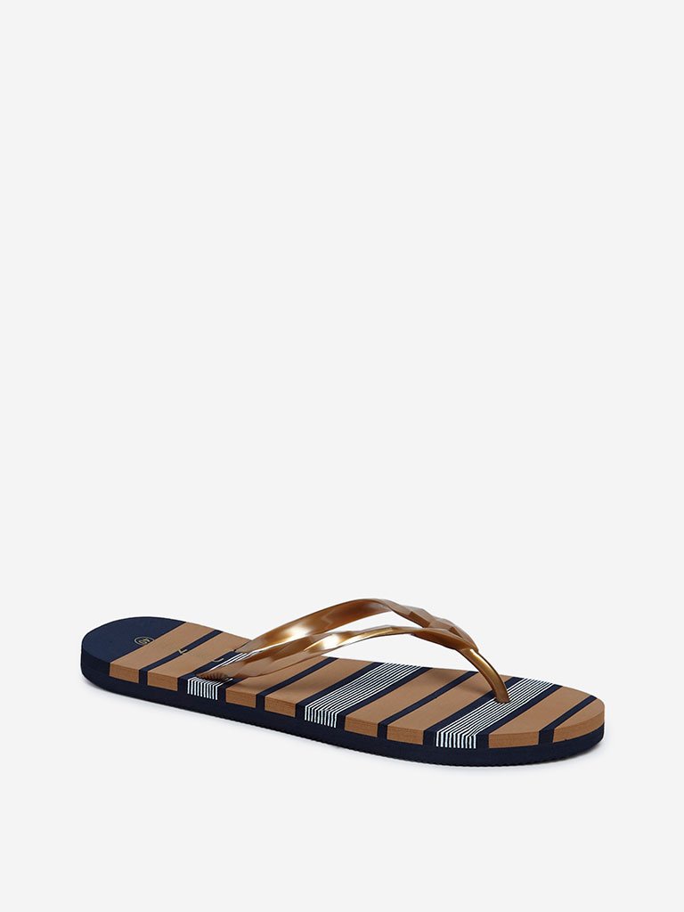 LUNA BLU Bronze Striped Flip-Flops