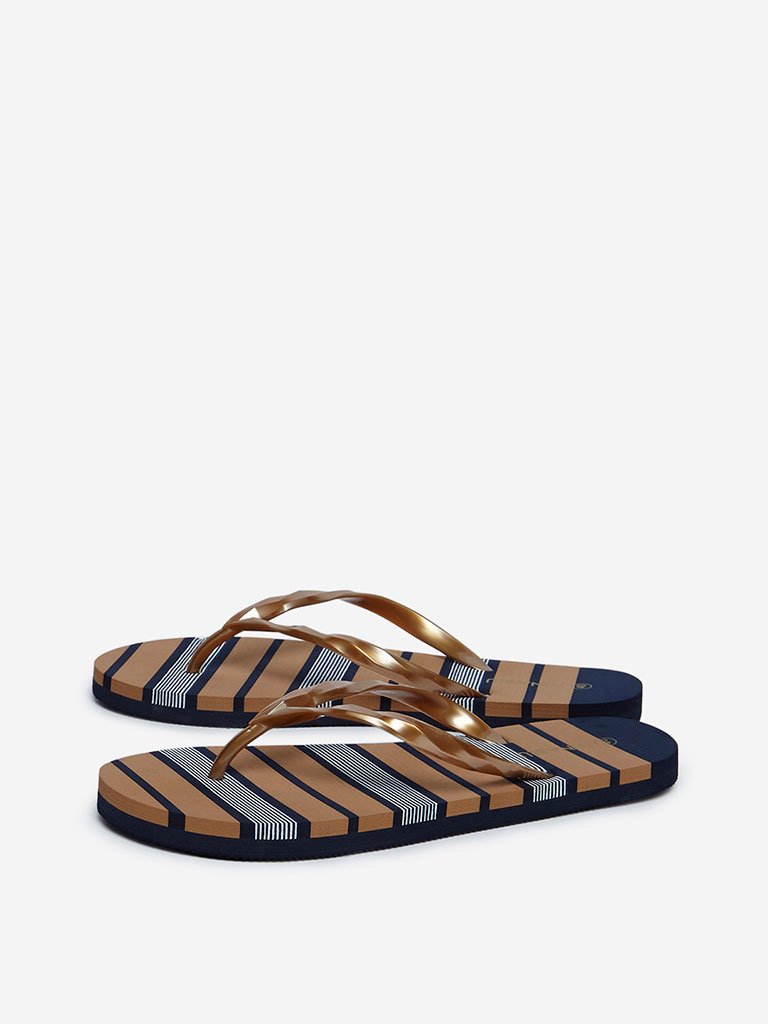 LUNA BLU Bronze Striped Flip-Flops
