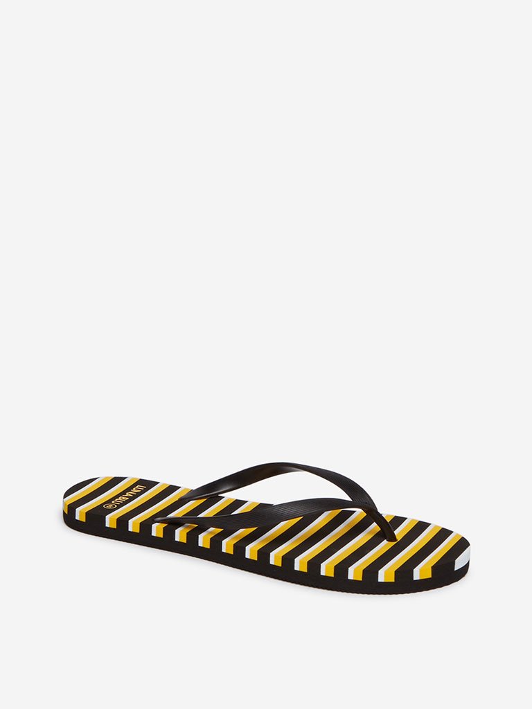 LUNA BLU Yellow Stripe Patterned Flip-Flops