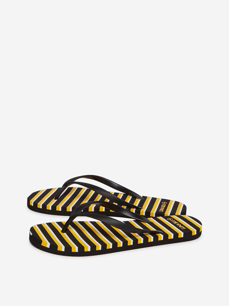LUNA BLU Yellow Stripe Patterned Flip-Flops