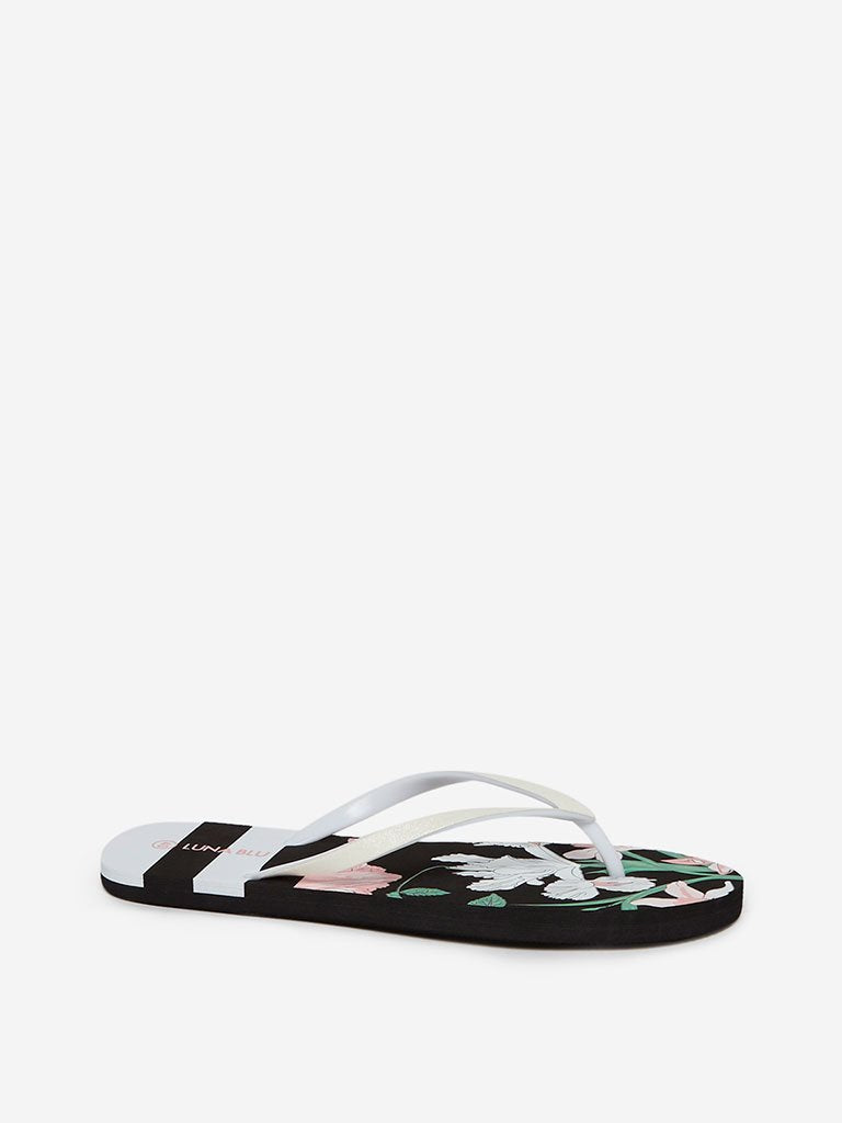 LUNA BLU White Floral Printed Flip Flops
