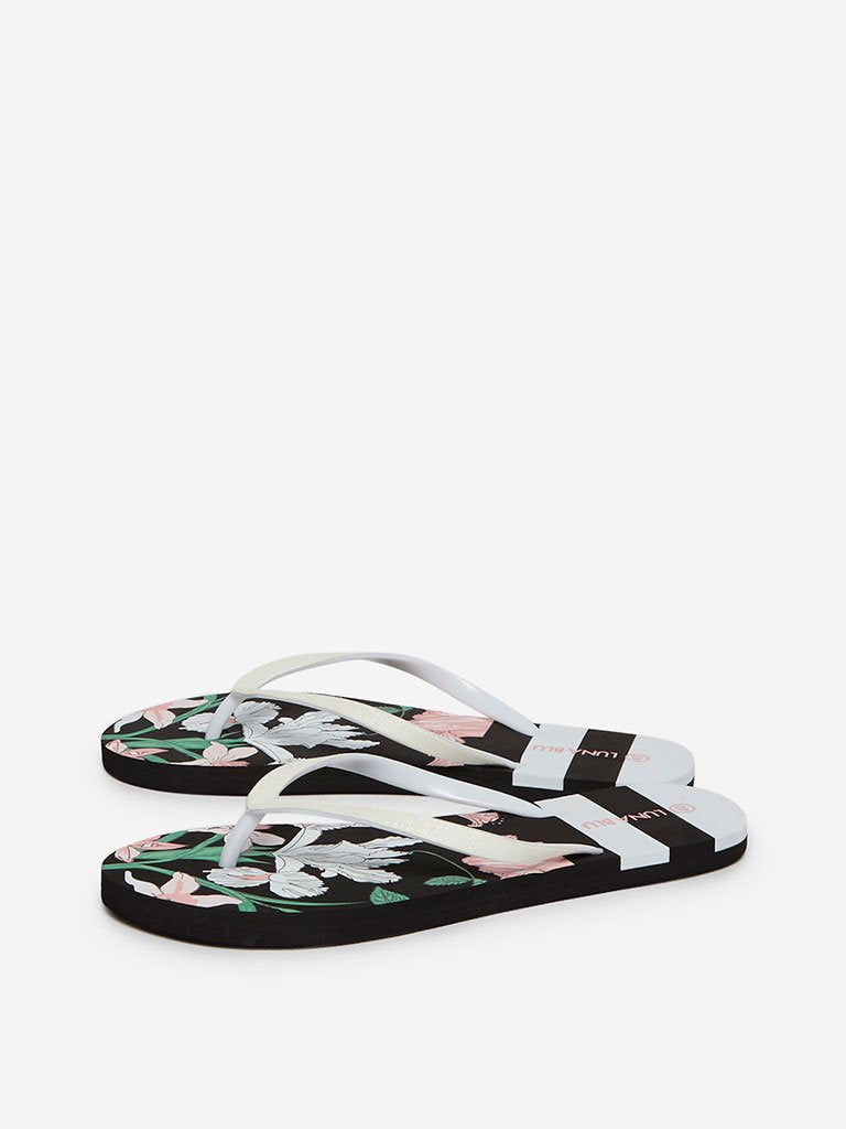 LUNA BLU White Floral Printed Flip Flops