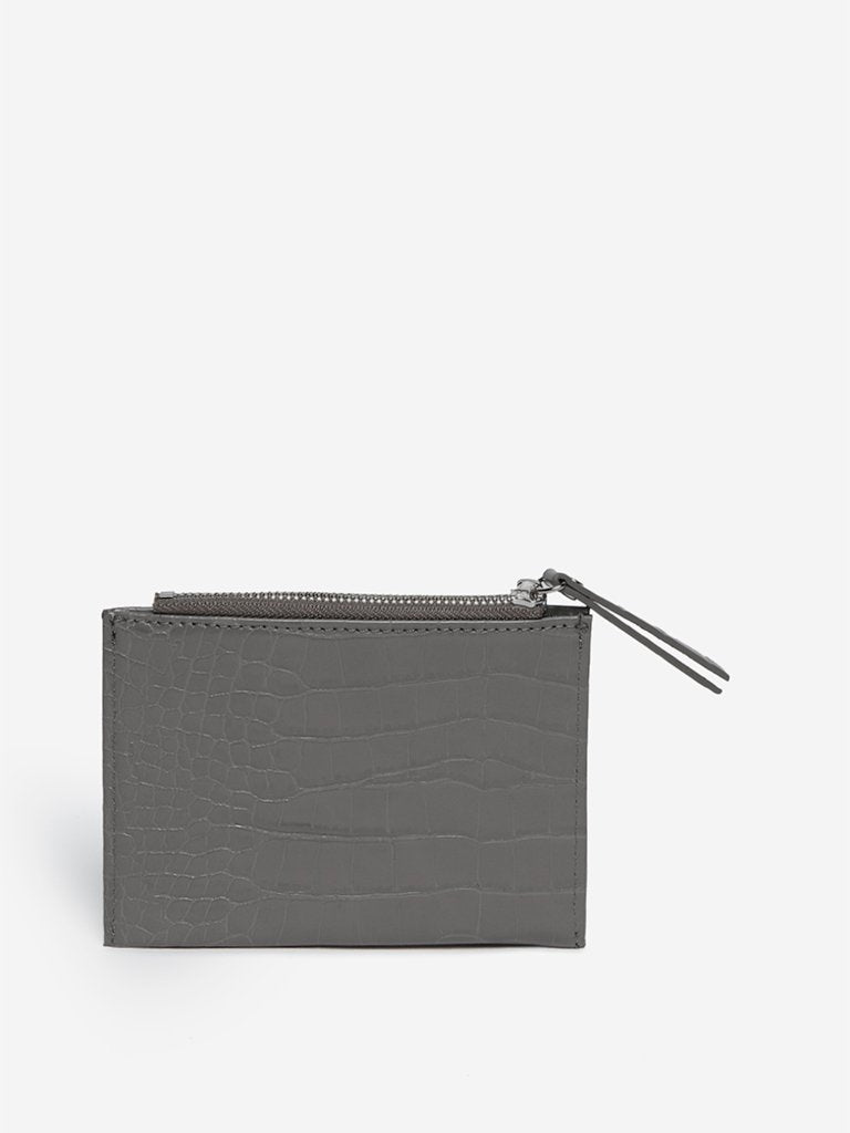 LOV Grey Croc-Textured Coin Wallet
