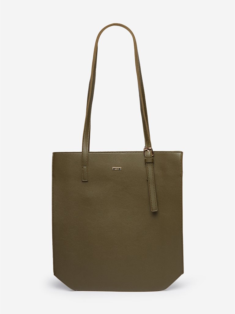 LOV Olive Faux-Leather Tote Bag