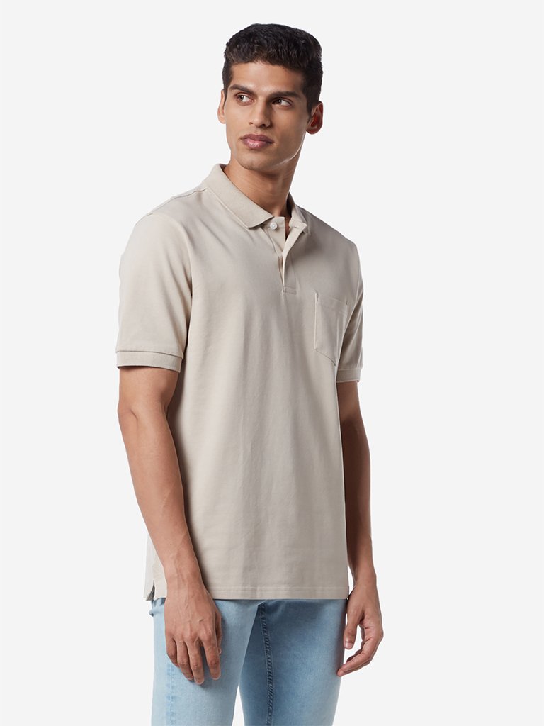 WES Casuals Beige Relaxed Fit Polo T-Shirt