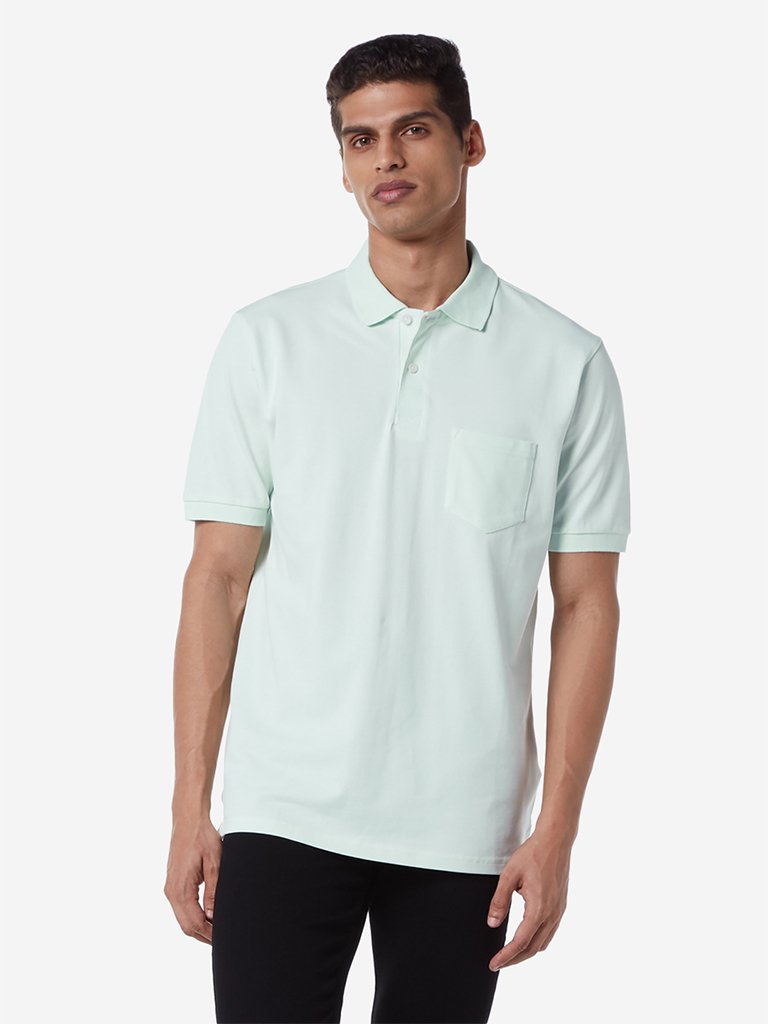 WES Casuals Mint Green Relaxed Fit Polo T-Shirt