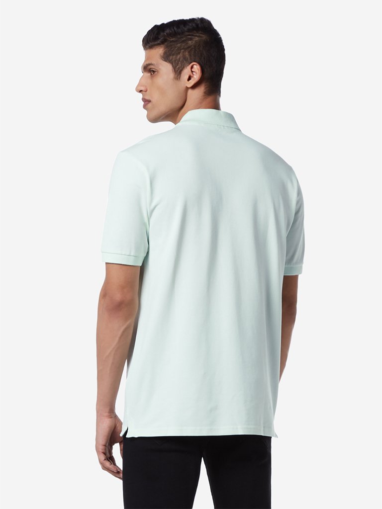 WES Casuals Mint Green Relaxed Fit Polo T-Shirt