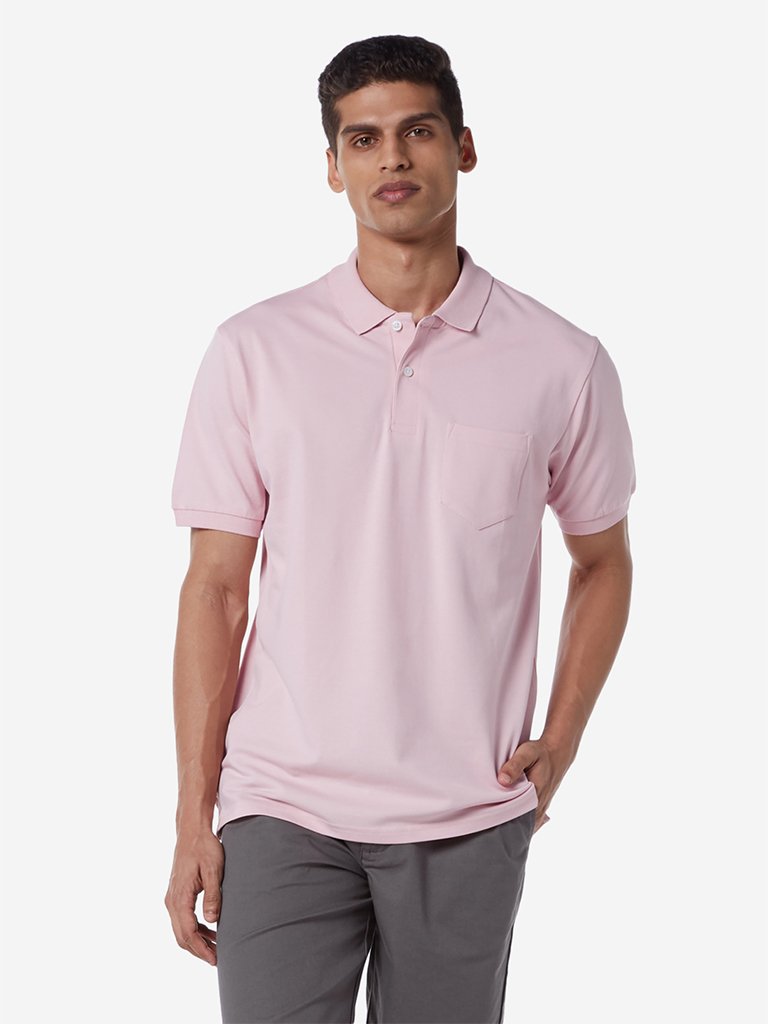 WES Casuals Light Pink Relaxed Fit Polo T-Shirt