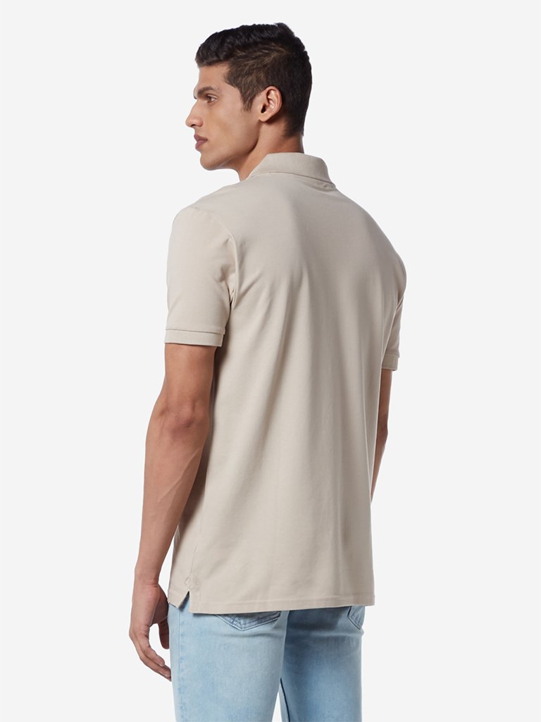 WES Casuals Beige Slim Fit Polo T-Shirt