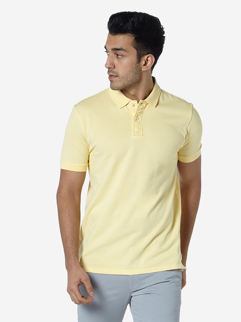 WES Casuals Yellow Slim Fit Polo T-Shirt