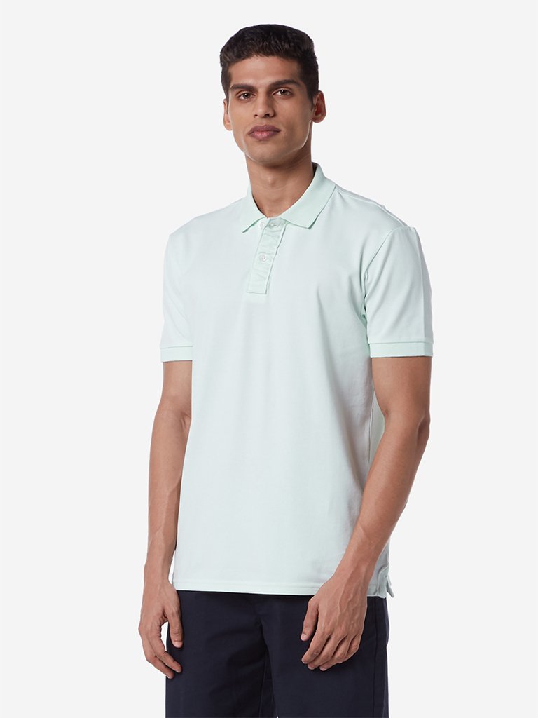 WES Casuals Mint Green Slim Fit Polo T-Shirt