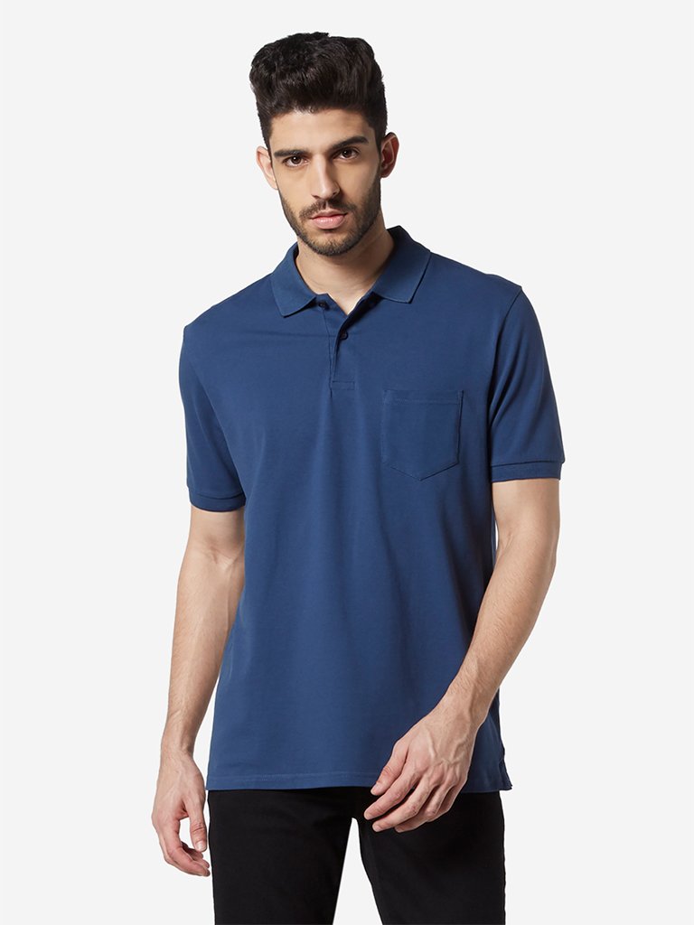WES Casuals Dark Blue Relaxed Fit Polo T-Shirt