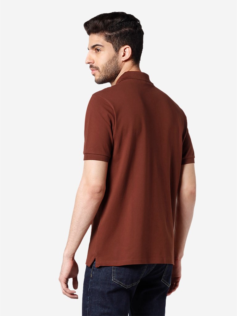 WES Casuals Brown Relaxed Fit Polo T-Shirt