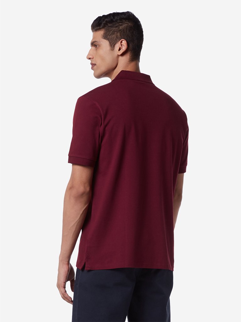 WES Casuals Burgundy Relaxed Fit Polo T-Shirt
