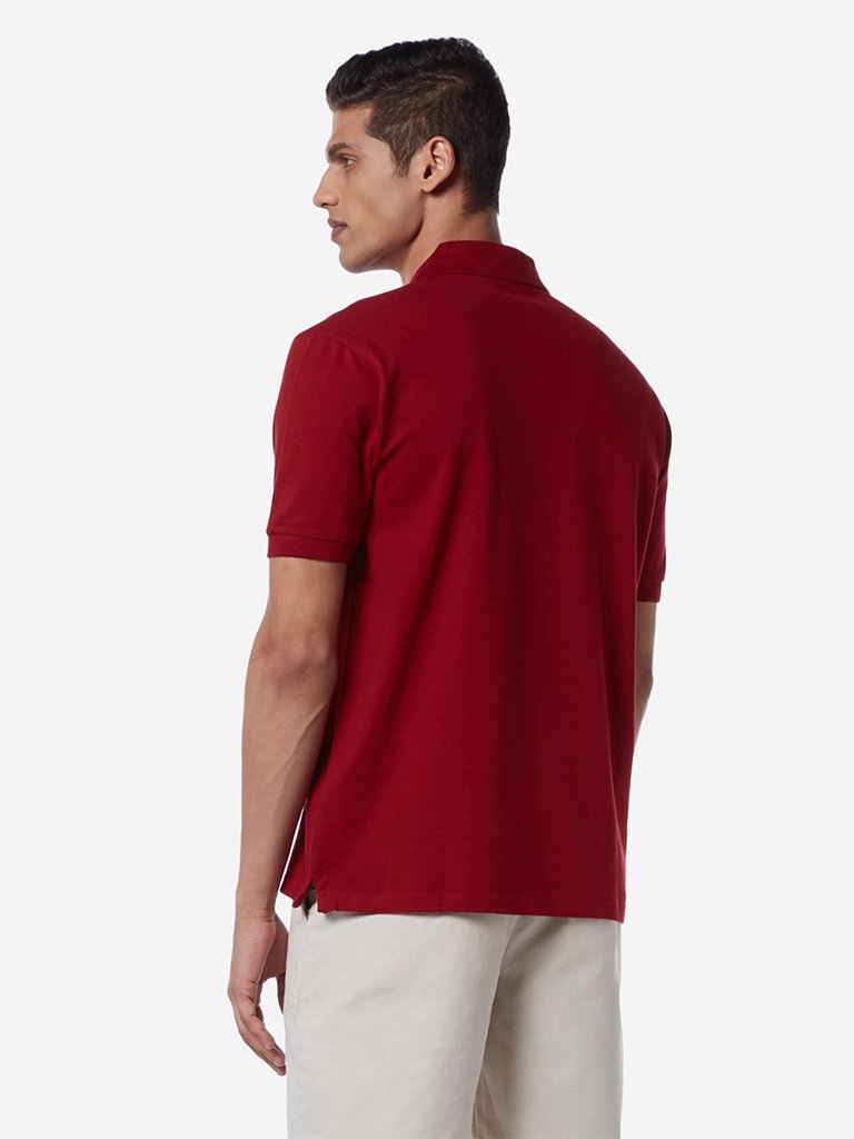 WES Casuals Red Relaxed Fit Polo T-Shirt