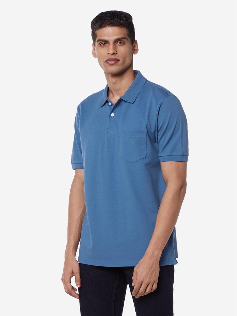WES Casuals Blue Relaxed Fit Polo T-Shirt