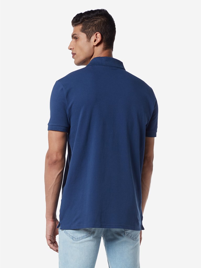 WES Casuals Dark Blue Slim Fit Polo T-Shirt