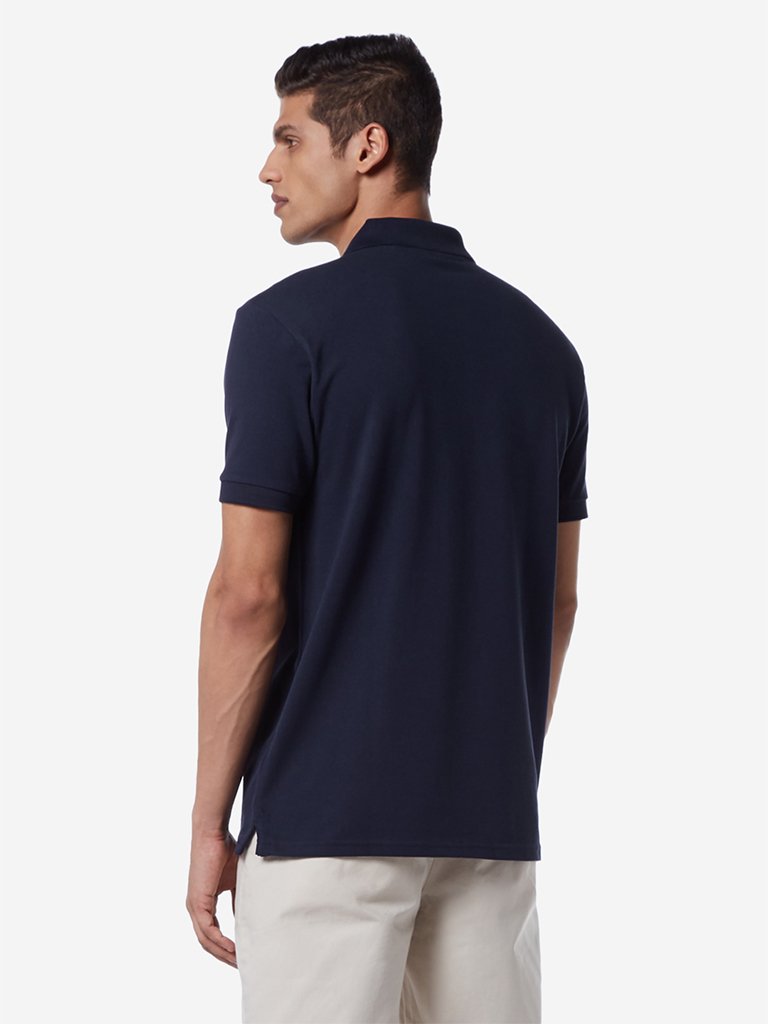 WES Casuals Navy Slim Fit Polo T-Shirt