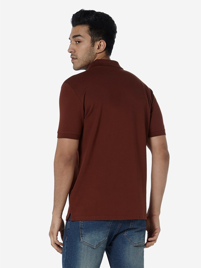 WES Casuals Brown Slim Fit Polo T-Shirt