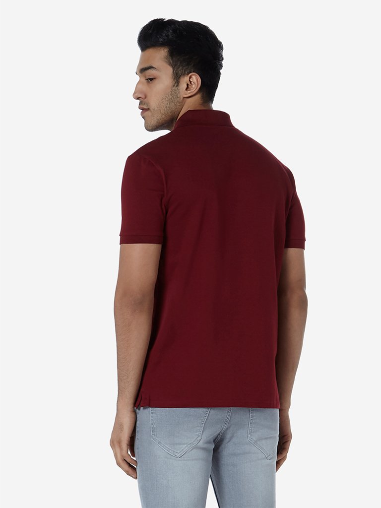 WES Casuals Burgundy Slim Fit Polo T-Shirt