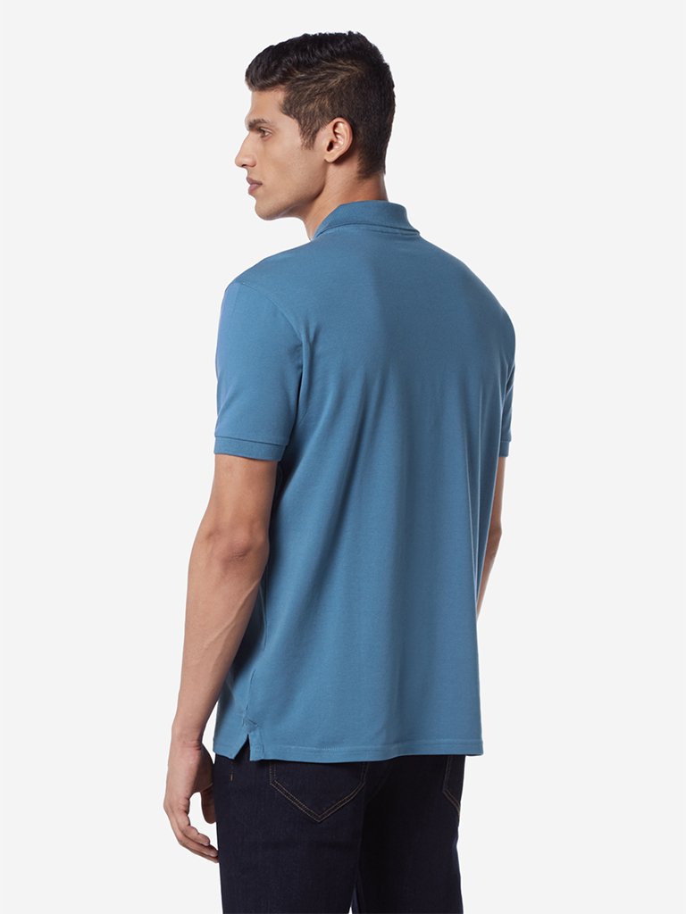 WES Casuals Blue Slim Fit Polo T-Shirt