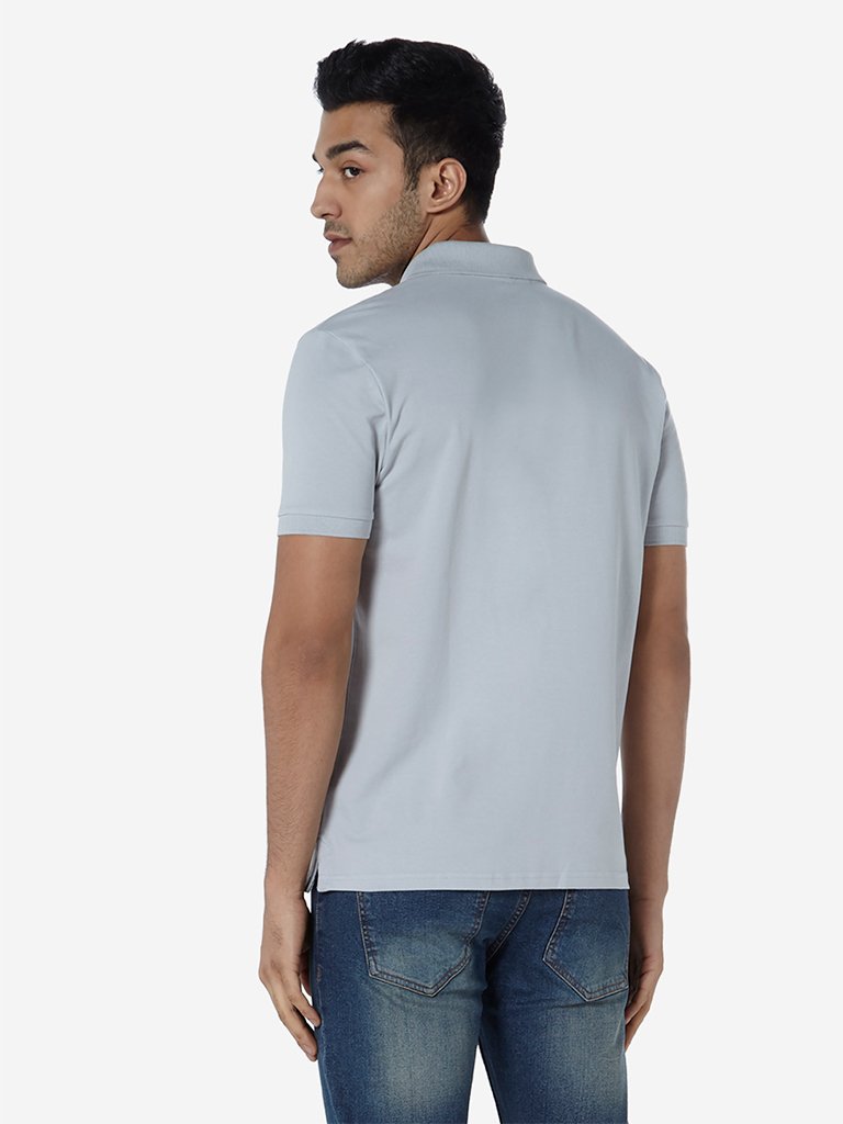 WES Casuals Light Grey Slim Fit Polo T-Shirt