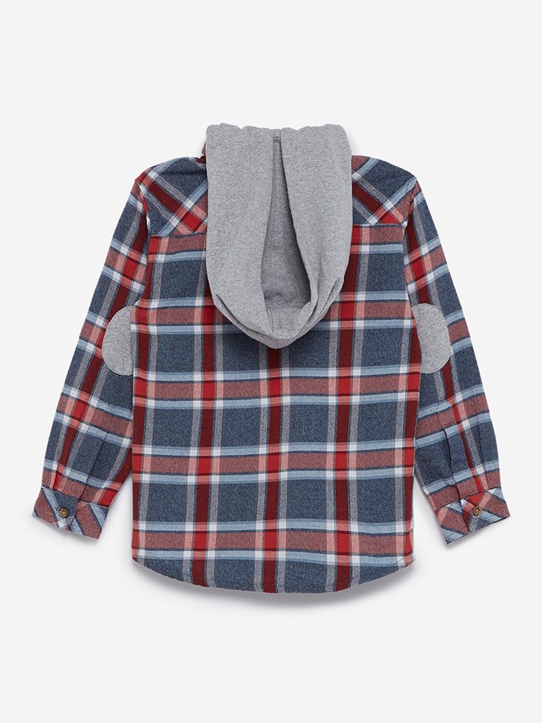 HOP Kids Navy Check Hooded Shirt