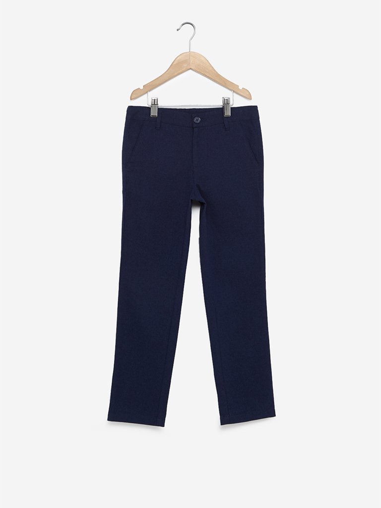 Y&F Kids Navy Self-Textured Trousers
