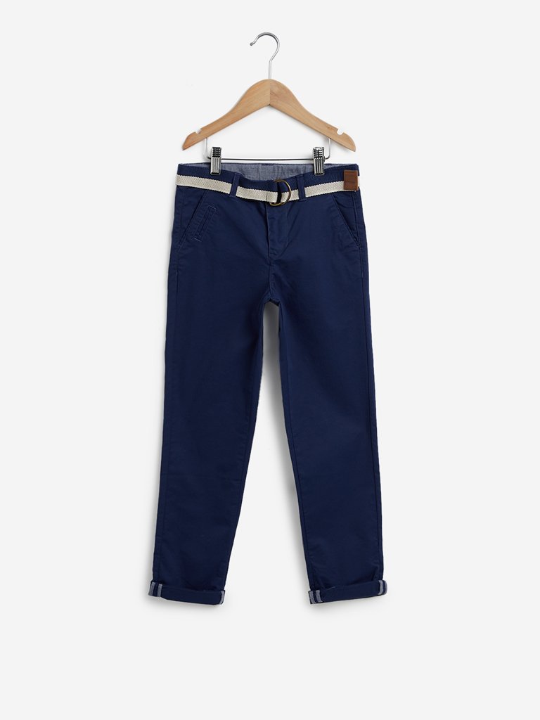 Y&F Kids Navy Chris Chinos With Belt