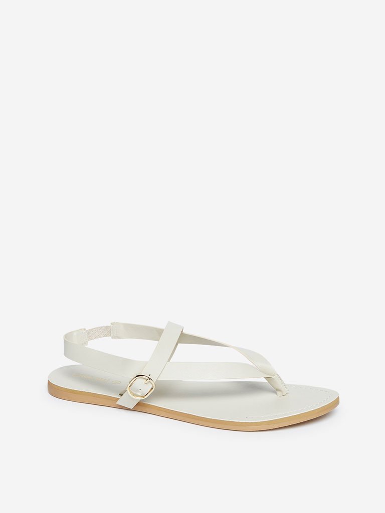 LUNA BLU Off White V-Patterned Sandals