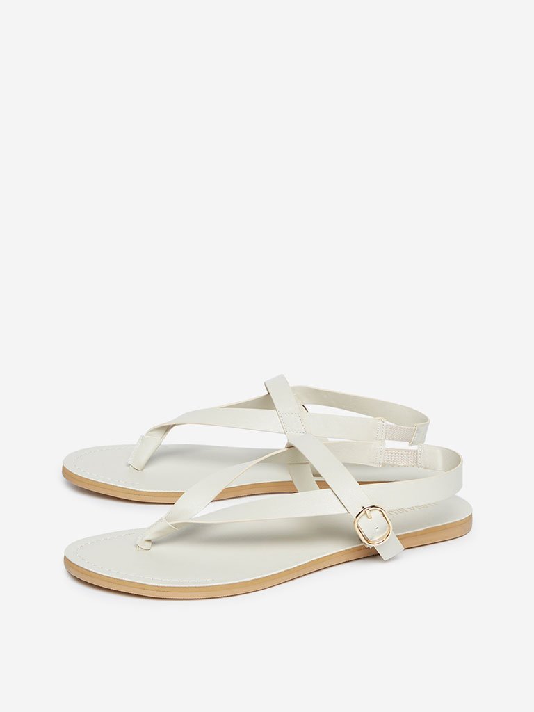 LUNA BLU Off White V-Patterned Sandals