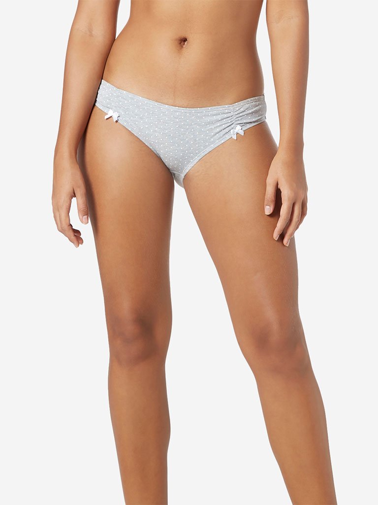 Wunderlove Grey Dot Print Bikini Briefs
