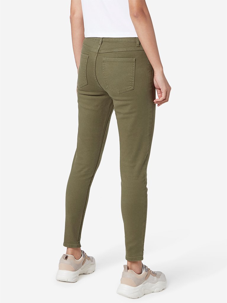 Nuon Khaki High-Low Hem Skinny Fit Jeans