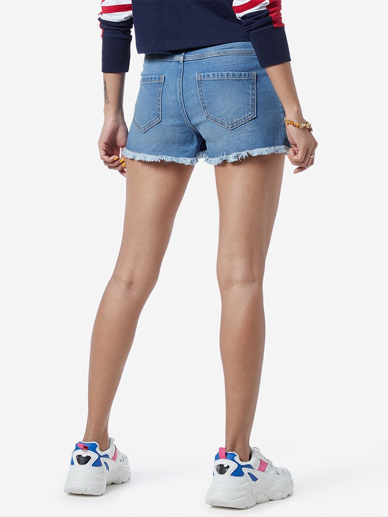 Nuon Blue Denim Criss-Cross Design Shorts