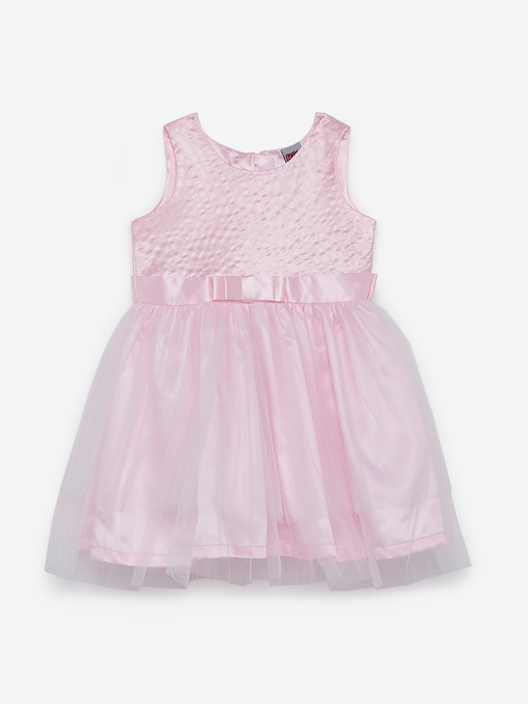 HOP Kids Pink Self-Patterned Mesh Dress