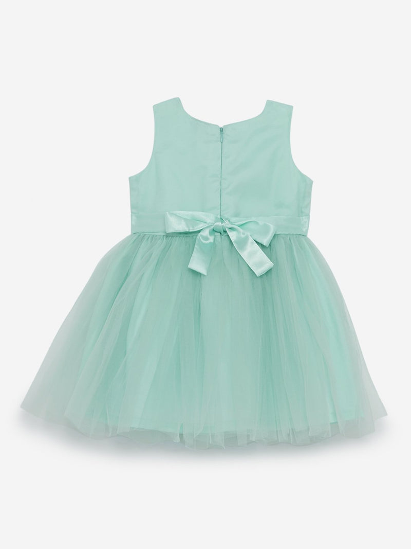 HOP Kids Sea Green Bow-Detailed Dress