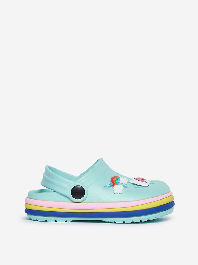 Yellow Kids Turquoise Rainbow Detailed Clogs